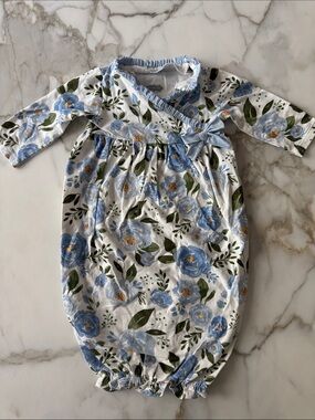 Mud Pie Floral Baby Gown with Blue Flower Print
